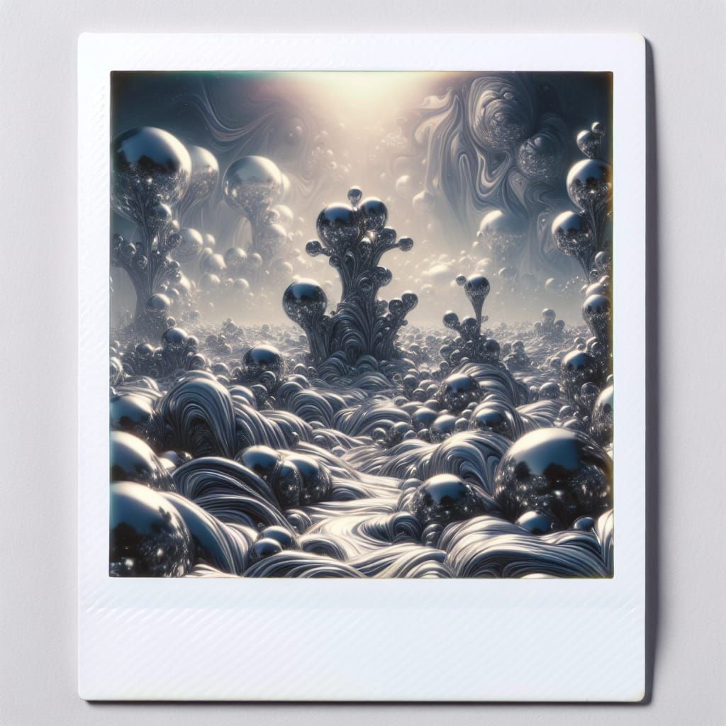 Surreal Quicksilver Landscape in Polaroid Photo