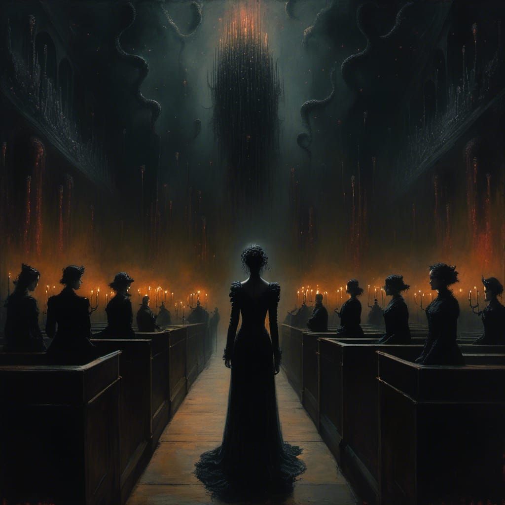 Ominous Courtroom Scene in Dark Surrealism Style