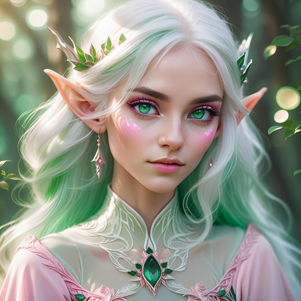 Ethereal Elf Portrait in Pink Forest