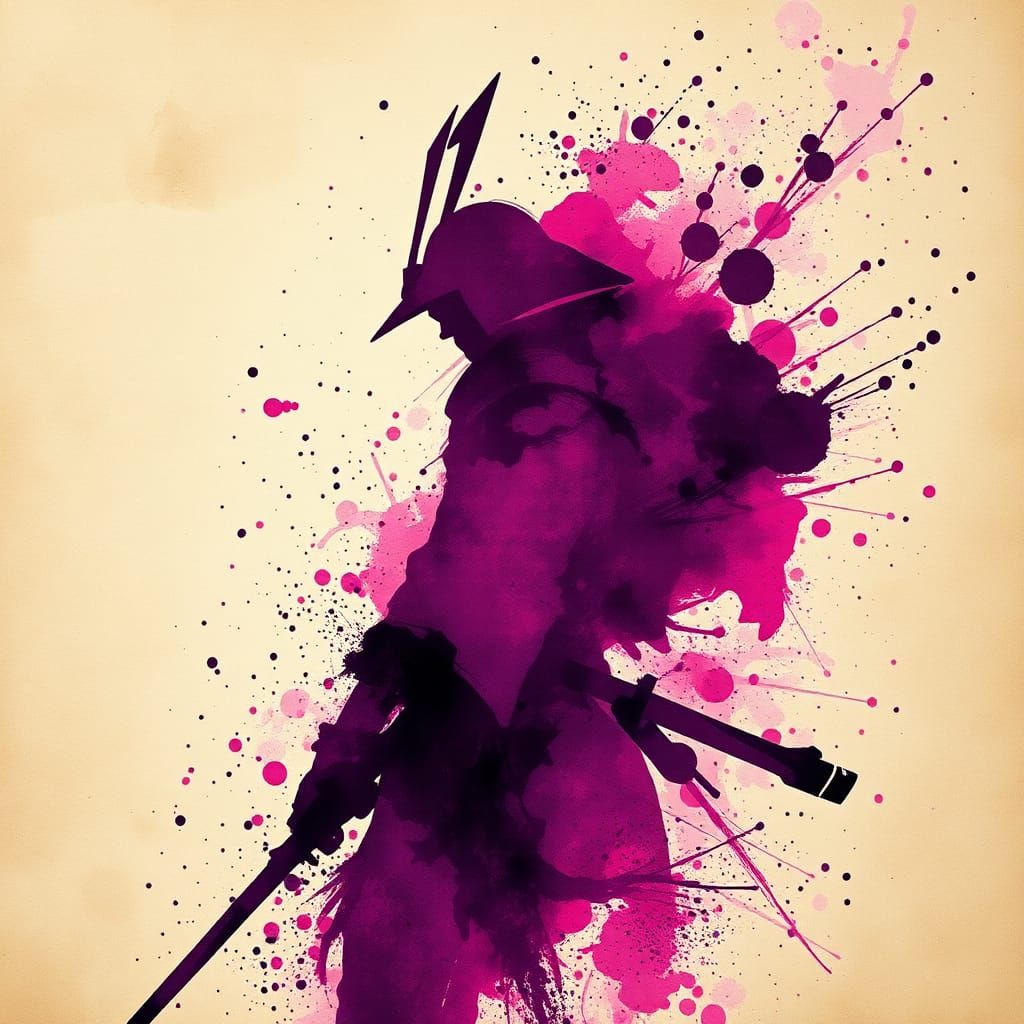 An abstract ink splatter artwork where the silhouette of a s...