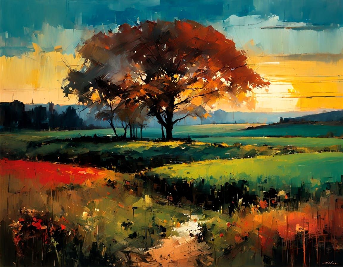 Abstract Landscape in Mixed Media Style