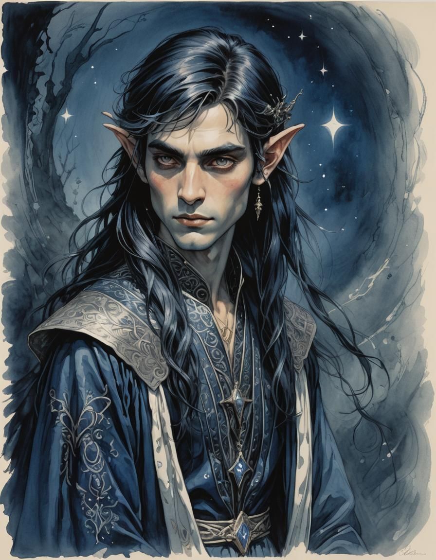 Elven Magician Lockpicking: Detailed Lithograph