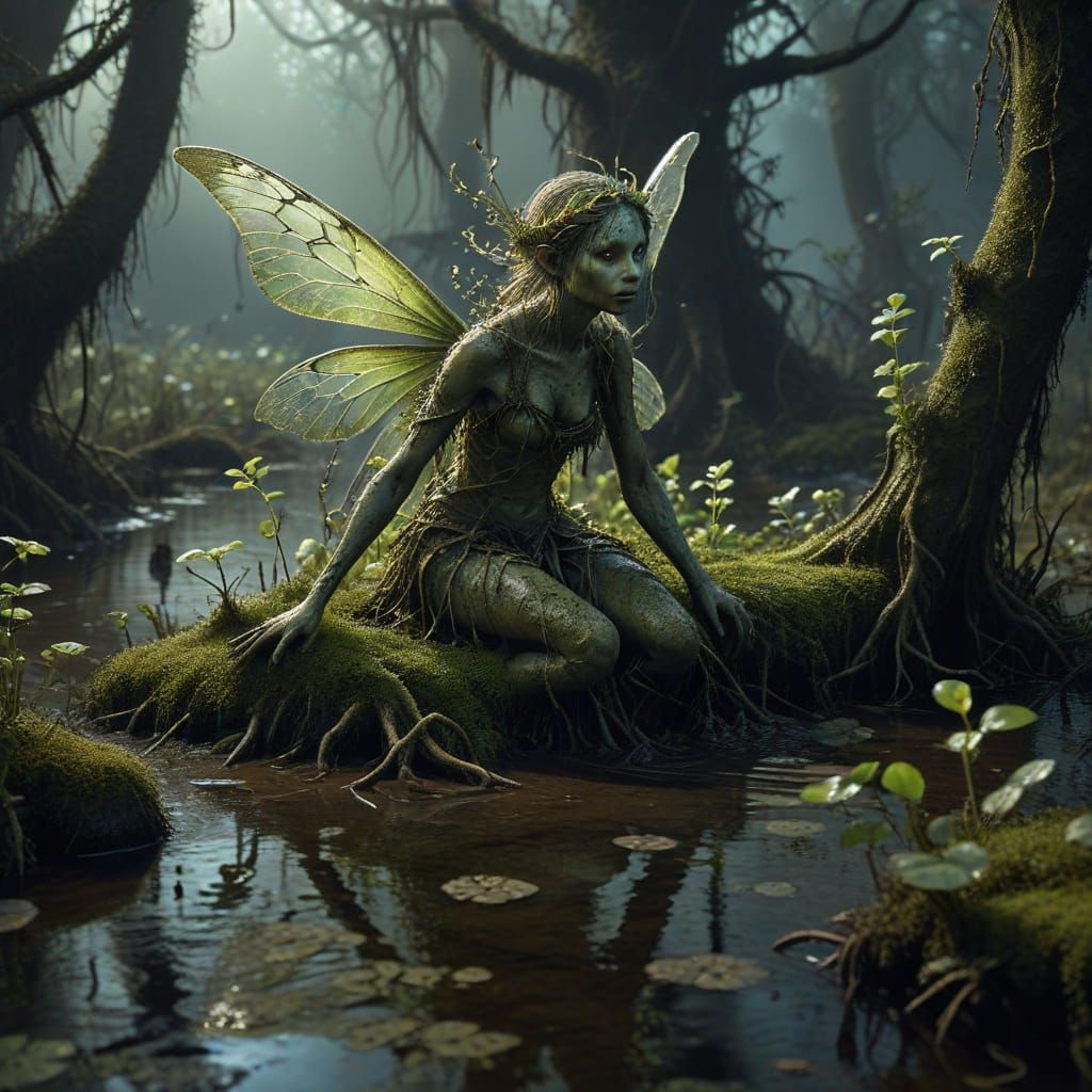 Swamp Fairy Emerging from Murky Bog