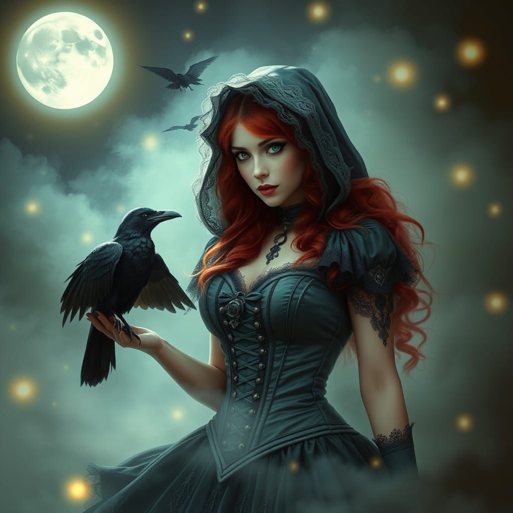 Gothic Goddess Under Ethereal Moonlight