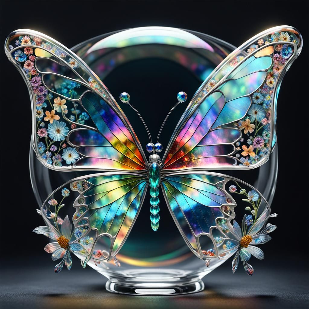 Iridescent Bubble with Butterfly