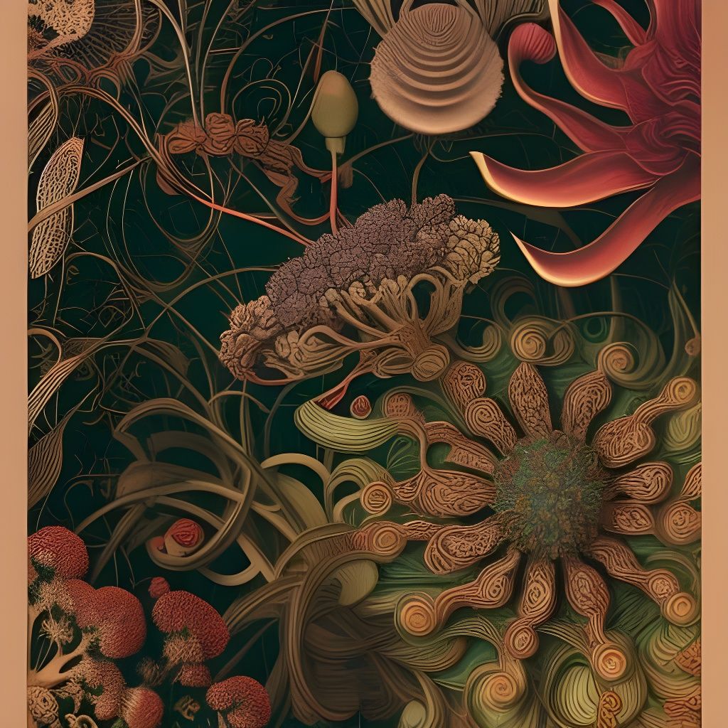 Colorful Flowers Against Dark Backdrop, Naturalistic Art Nou...