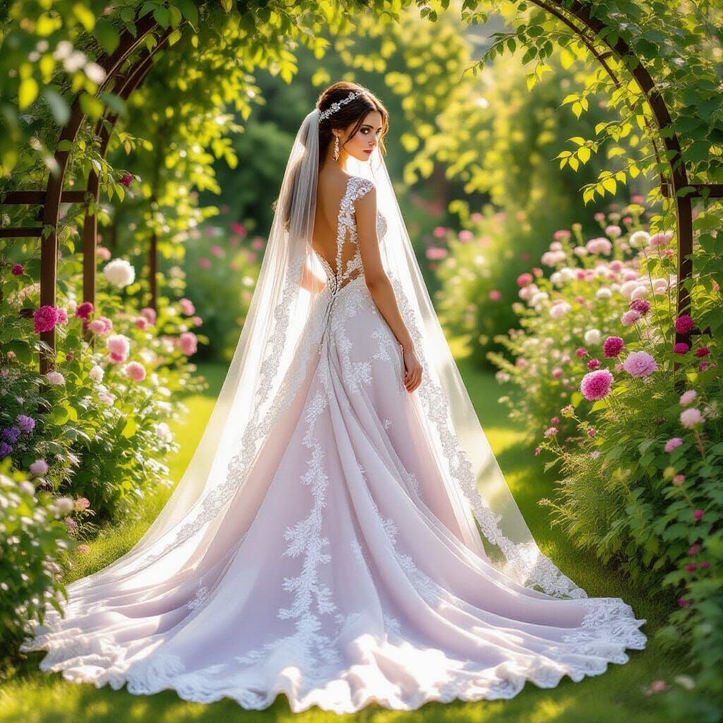 Lilac Wedding Dress with Pearl Embellished Veil