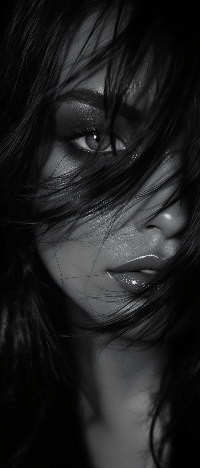 Monochrome Editorial: Woman's Face in Hyperrealistic Detail