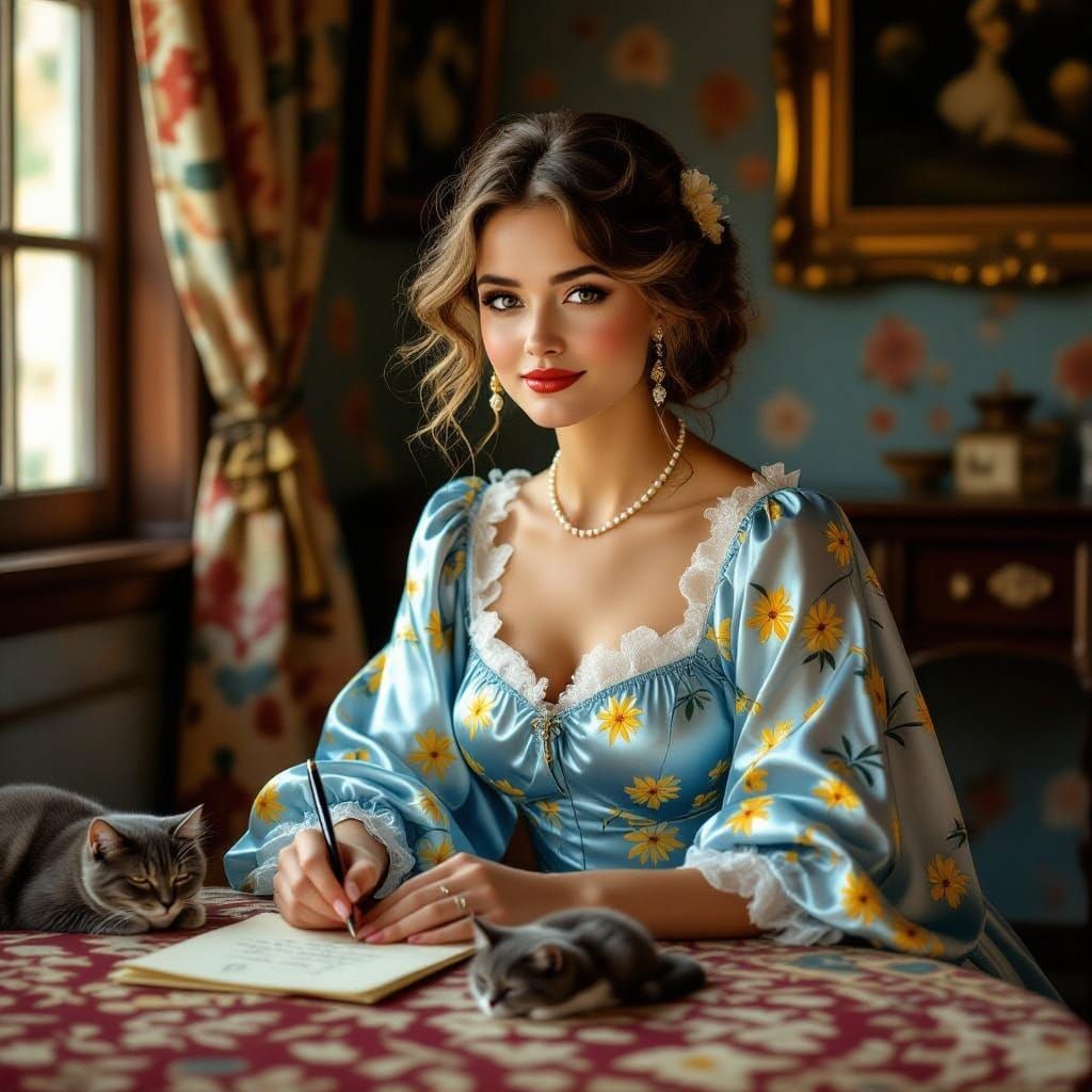 Elegant Woman Writing Letter as Hyperrealistic Art