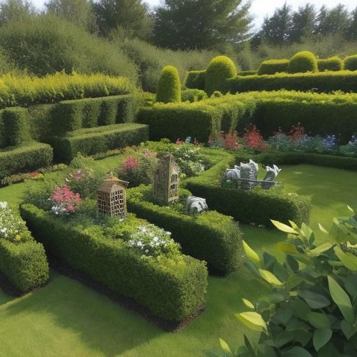 Animal-Shaped Shrub Maze with Scarecrows