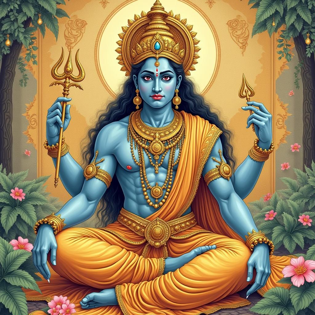 Lord Vishnu in Golden Attire: Indian Art Fusion