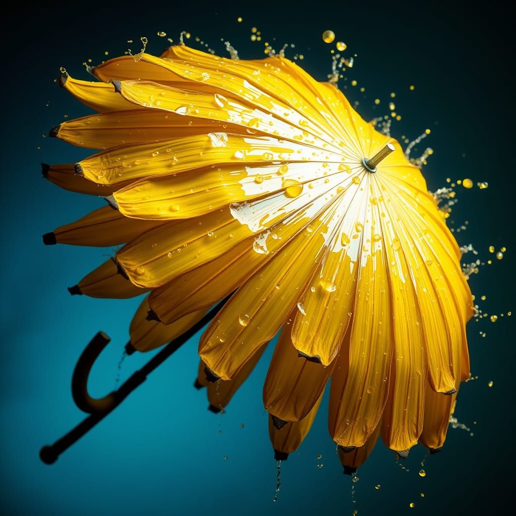 Hyperrealistic Banana Peel Umbrella in Vibrant Splash Art St...