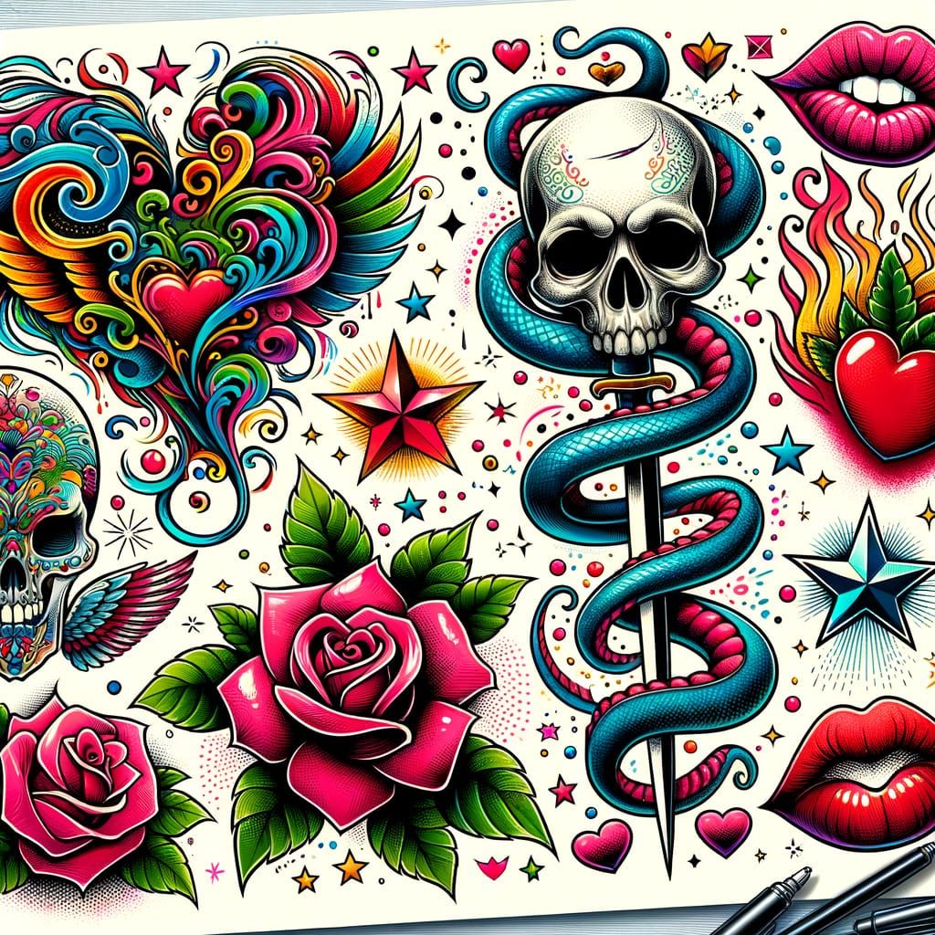 A sheet of tattoo designs