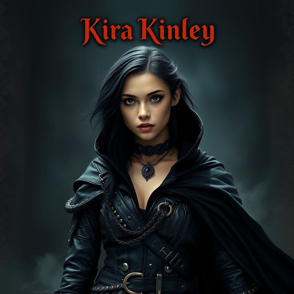 Mystical Woman in Leather and Cloak, Gothic Art