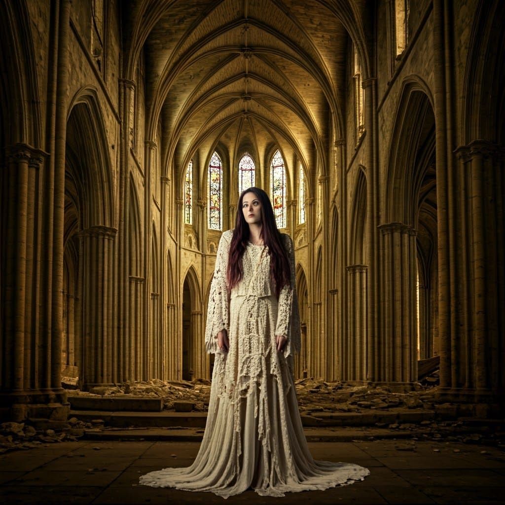 Ethereal Woman in Abandoned Cathedral