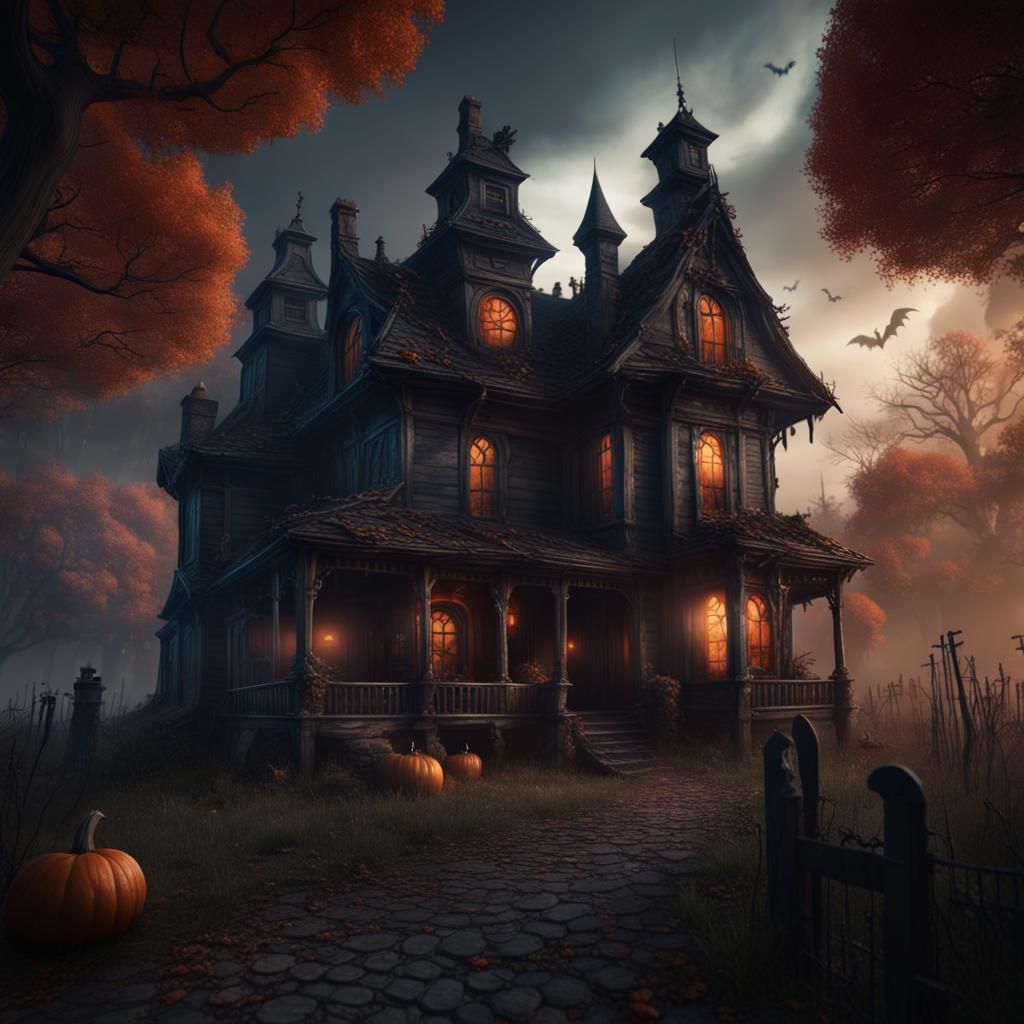 Haunted Halloween House in Fantasy Concept Art Style