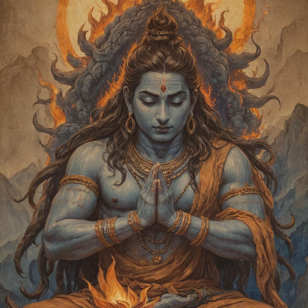 Emotive Hindu Art: Shiva in Despair on Mountain