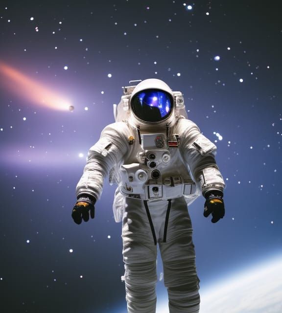 Astronaut in Space Among Galaxies