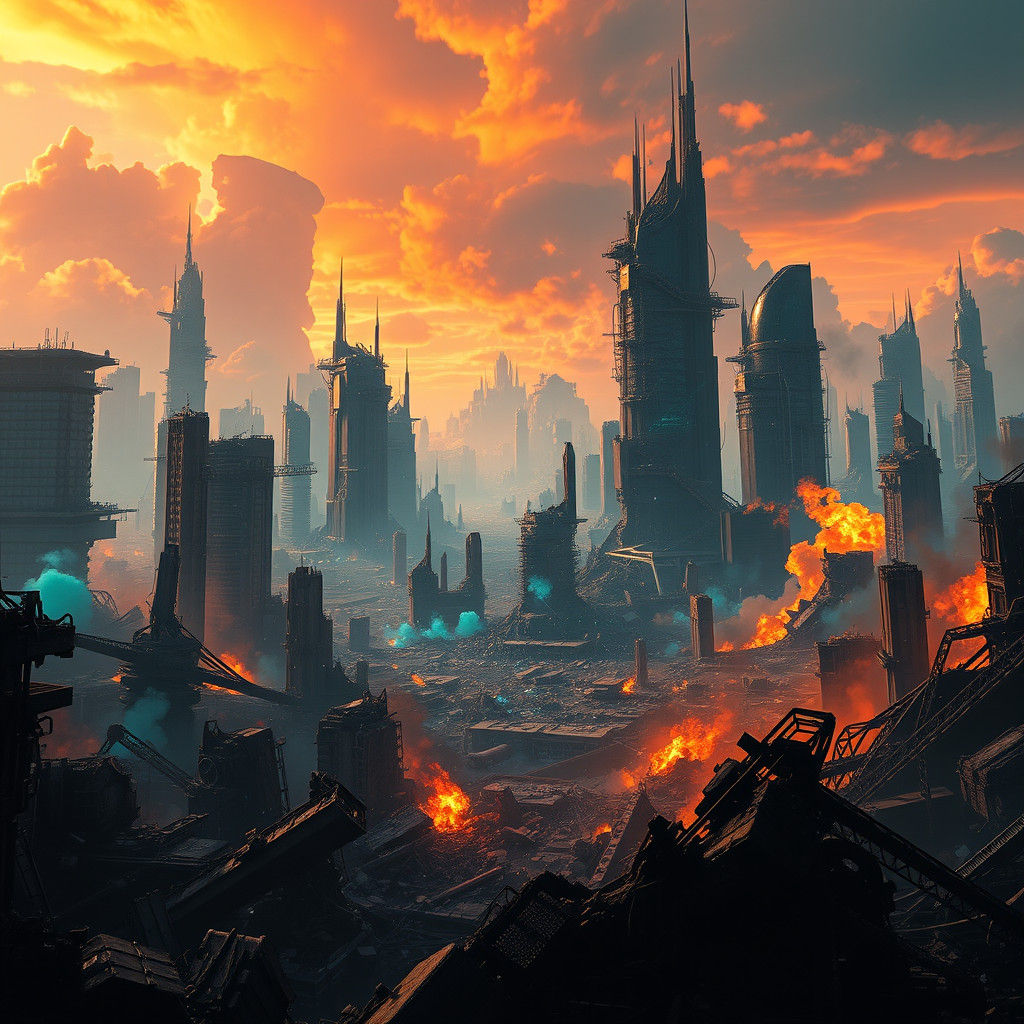 Apocalyptic Cityscape in Fiery Light
