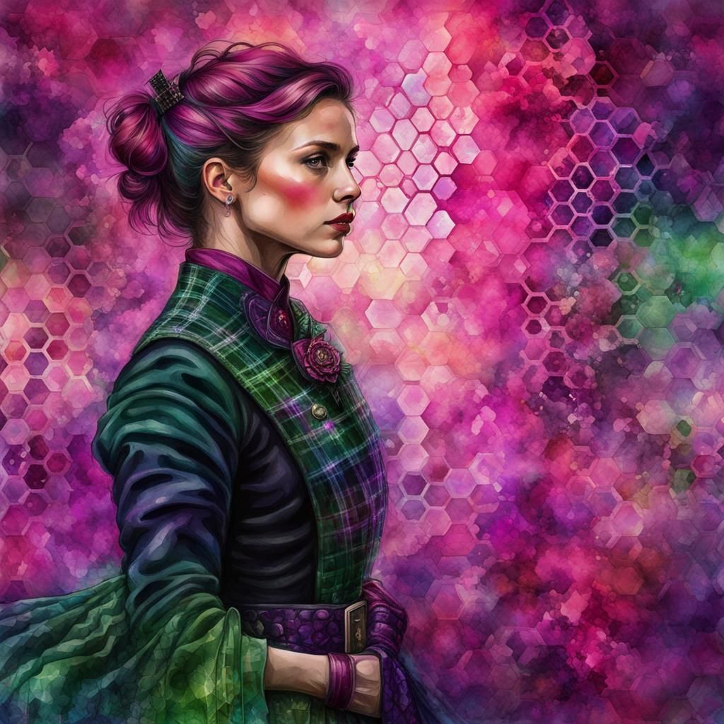 Scottish Woman in Kilt with Holographic Iridescence