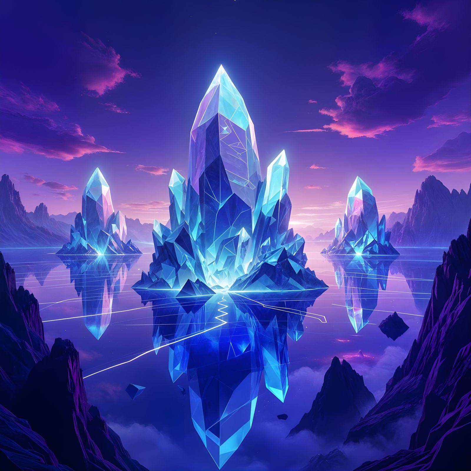 Crystalline Islands in Violet Sky with Energy Threads