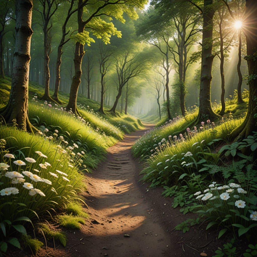 Lush Forest Landscape in Vibrant Spring Colors