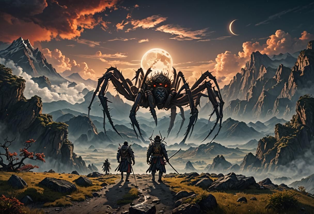 Goliath Spider Guarding Mountain in Sci-Fi World