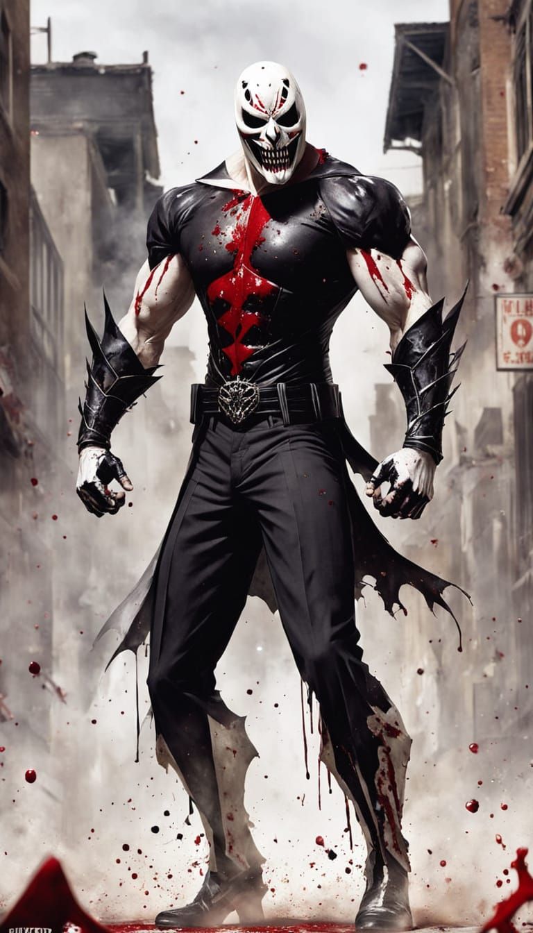 Dark Figure in Vanta Black Suit with Crimson Luchador Mask