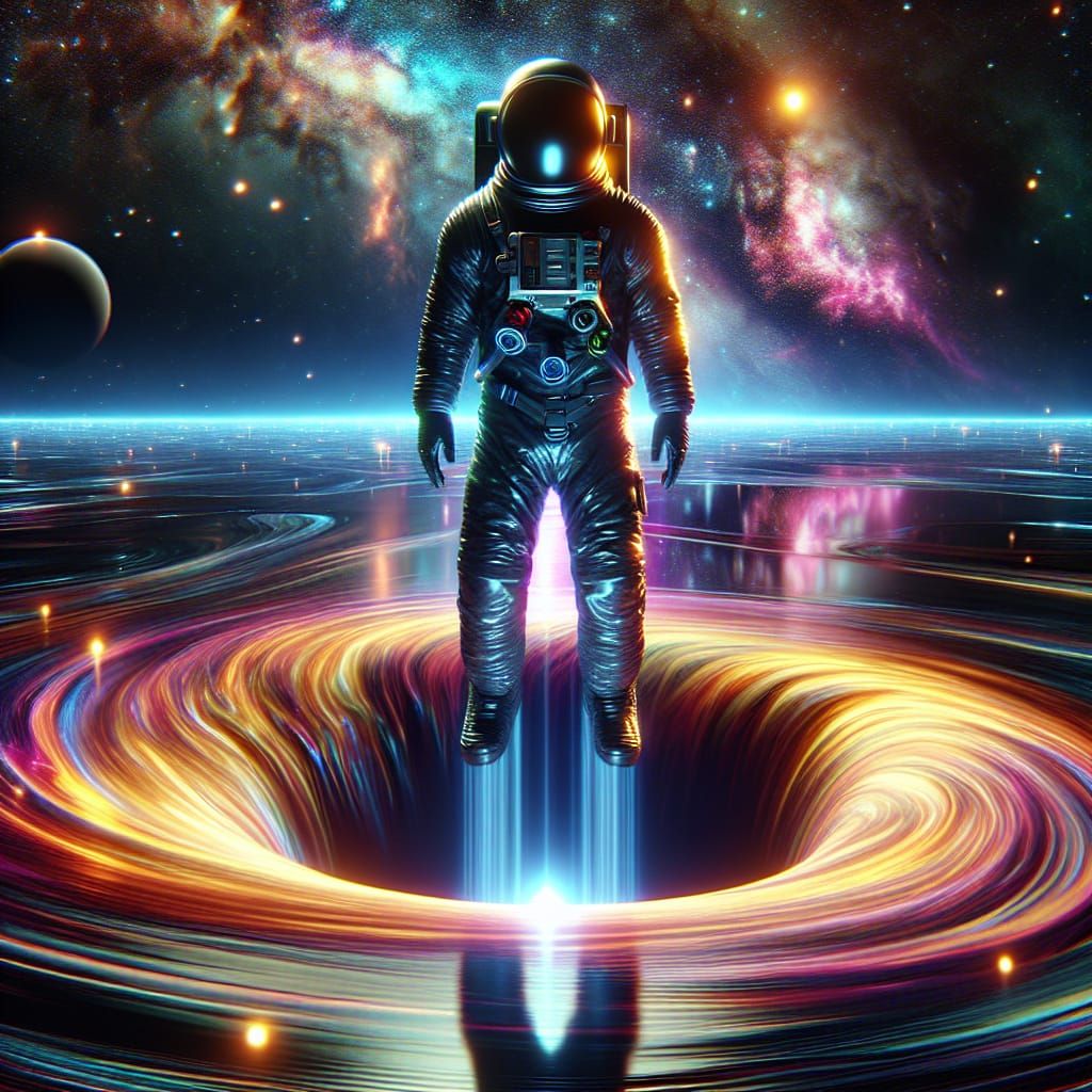 Astronaut at Black Hole's Edge in Hyperrealism
