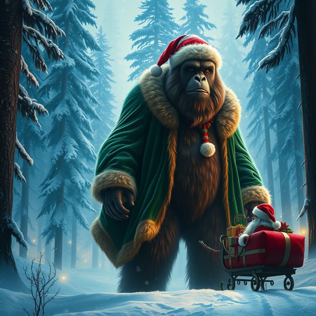 Sasquatch and Santa Deliver Presents in Whimsical Christmas...