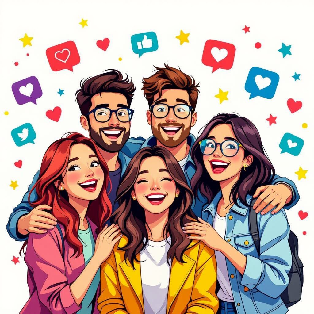 Social Media Celebration in Digital Art Style