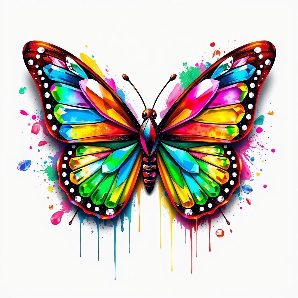 Gemstone Butterfly in Graffiti Splash Art Style