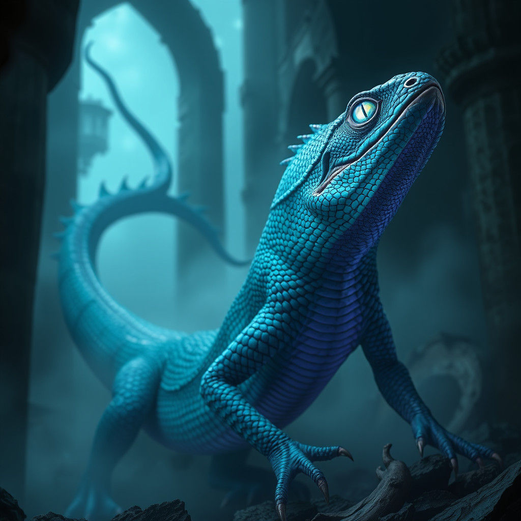 Majestic Basilisk Emerges from Shadows: Fantasy Concept Art