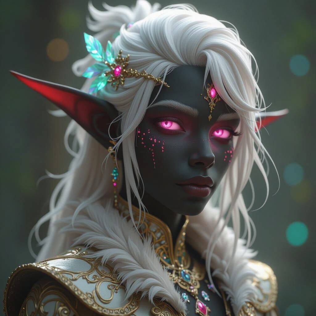Dark Elf Portrait With White Hair And Pink Eyes