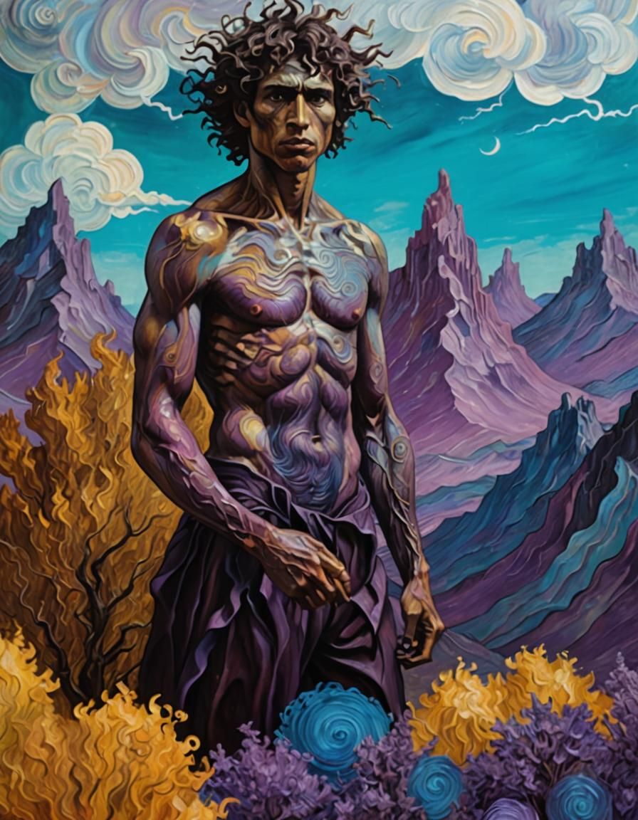 Surreal Cyberpunk God Radiating Heat and Wisdom