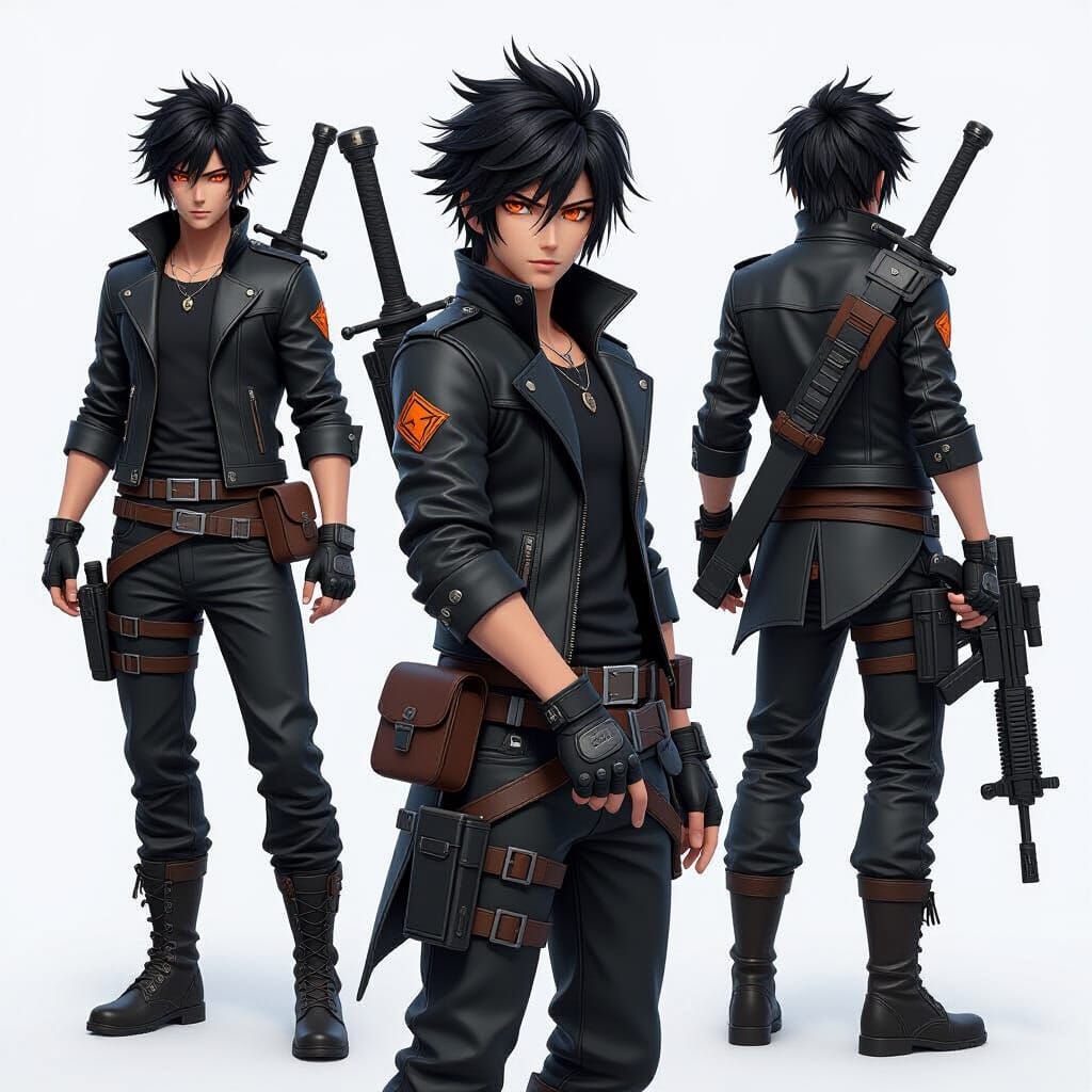 Anime Warrior with Futuristic Rifle and Sword