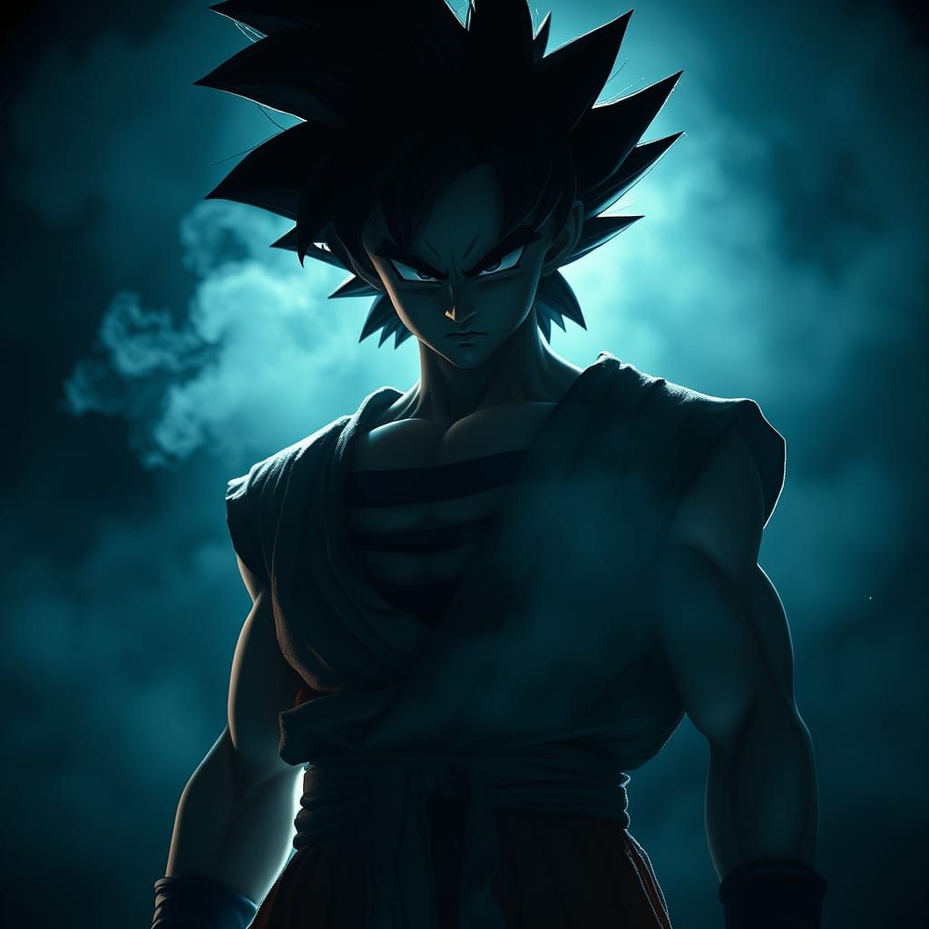 Darkened Son Goku in Cinematic Despair