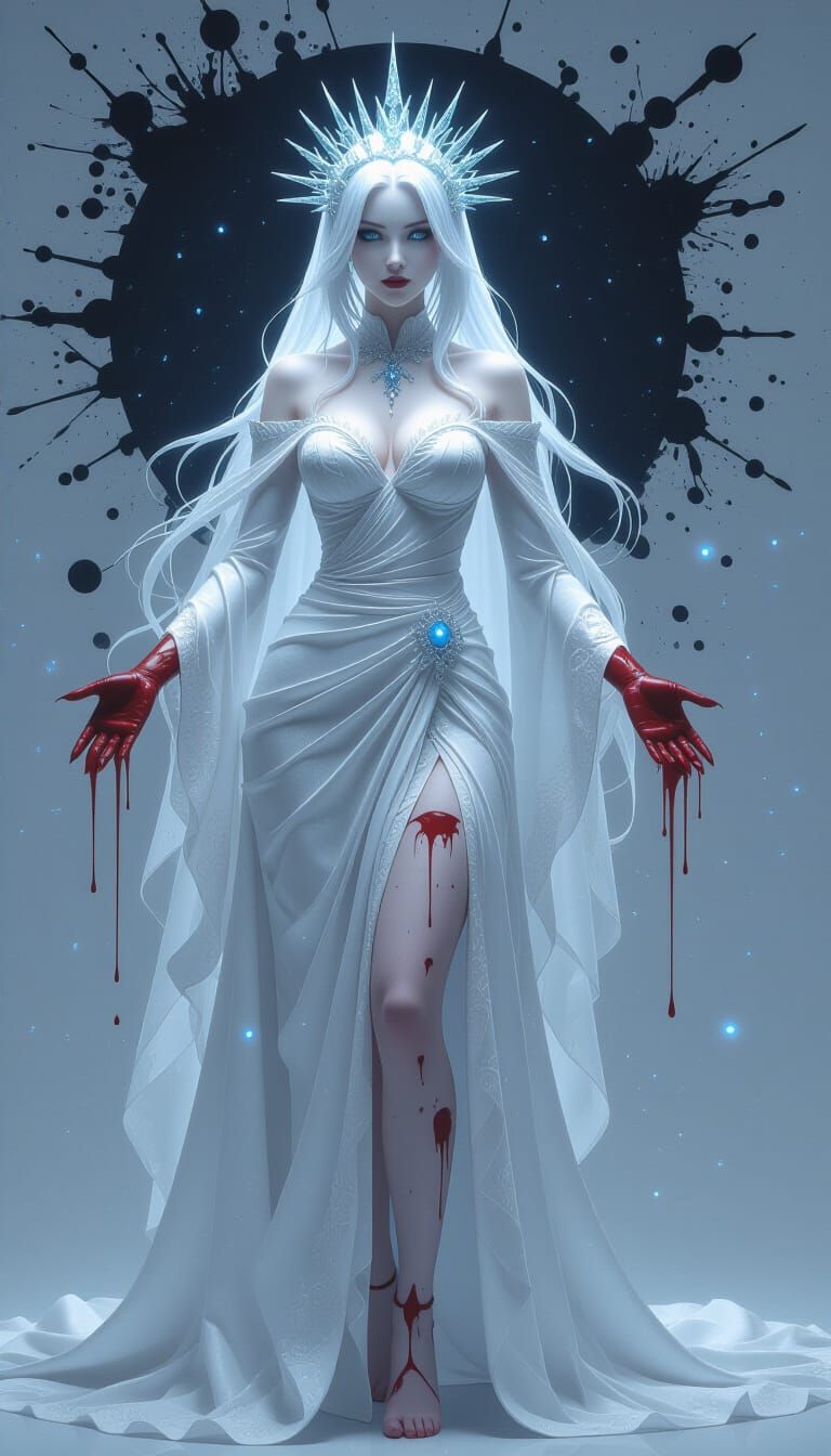 Sinister Frost Queen Dripping Blood and Ice in Gothic Style