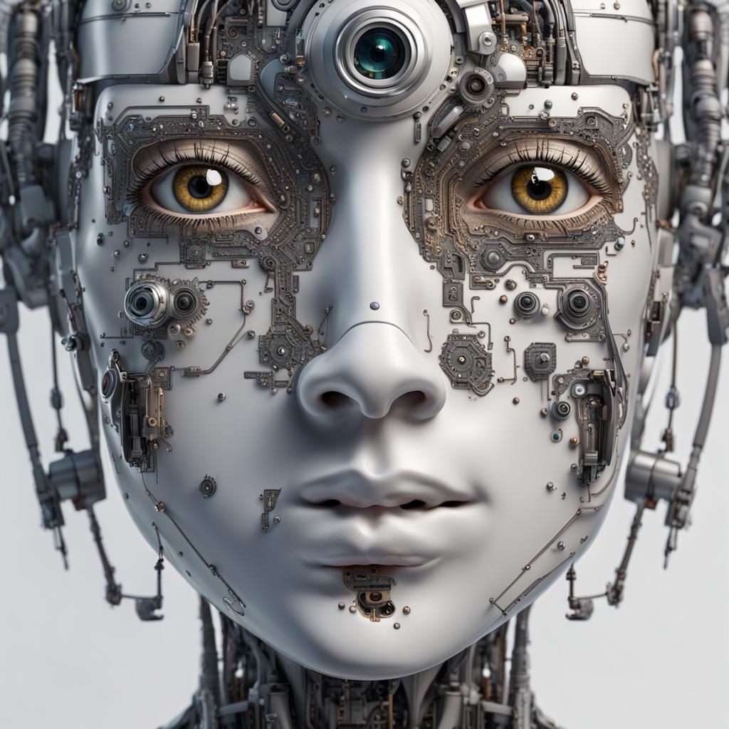 Hyperdetailed Robotic Blind Woman with Third Eye