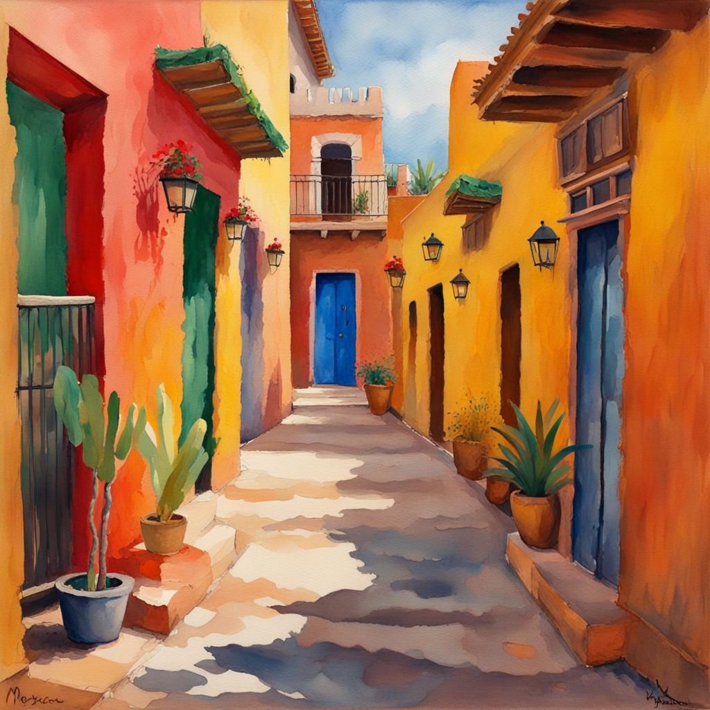 Mexico in Gouache Style Impressionist Masterpiece