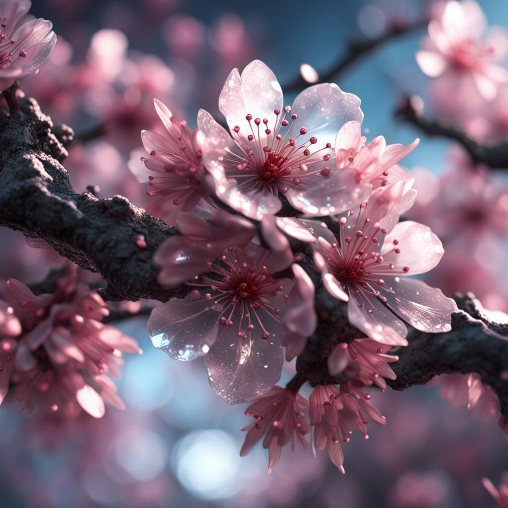 Crystal Cherry Blossom Fantasy Art in 8K