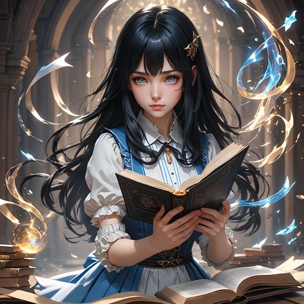 Anime Alice with Magic Book in 3D Style