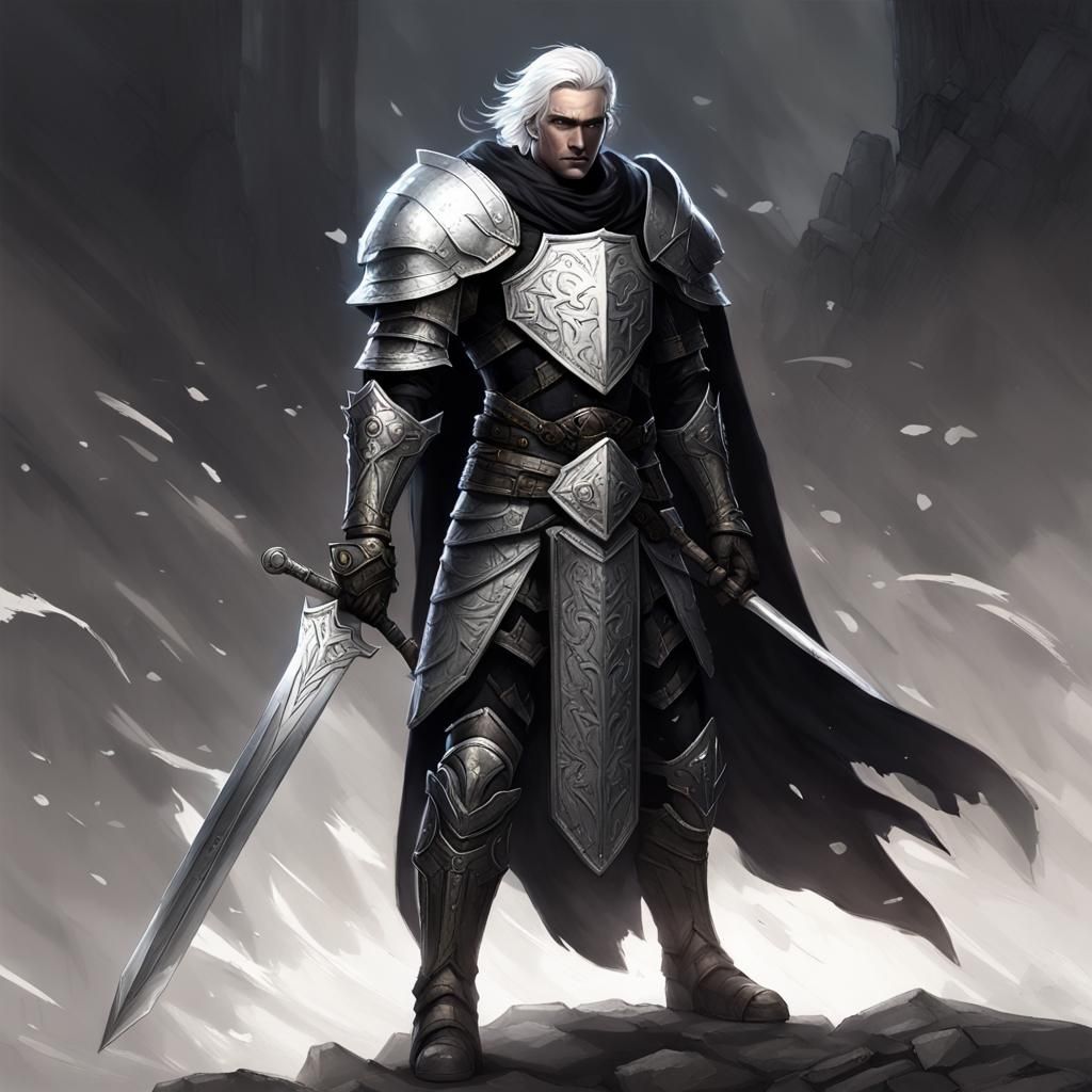 Fallen Aasimar Paladin of Shadows in Black Armor