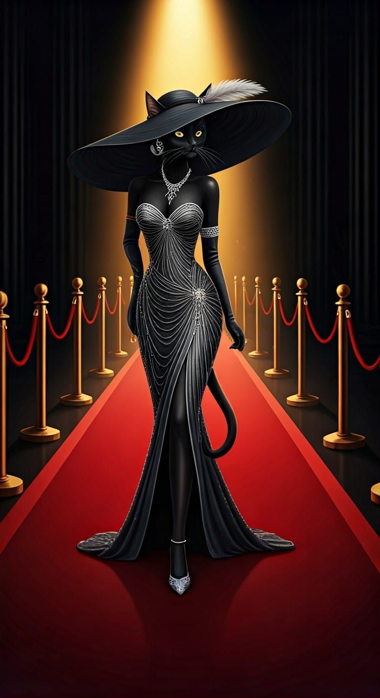 Sleek Cat in Glittering Art Deco Gown
