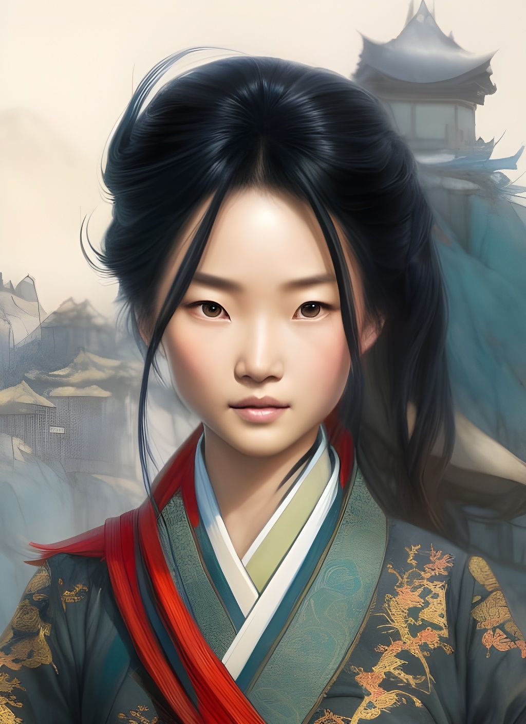 Mulan Portrait in Detailed Matte Painting Style