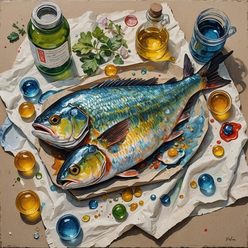 Expressionist Still Life of Fish with Impasto Texture