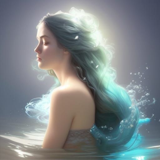 Ocean Siren Mermaid Goddess in Art Nouveau Style