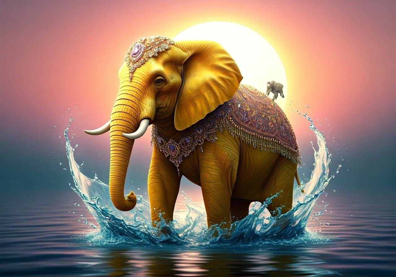 Ethereal Elephant in Whimsical Waterfall Dress