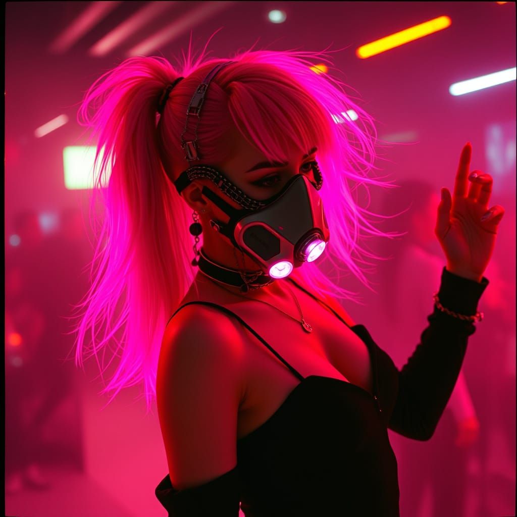 Cybergoth Woman Dances in Neon Nightclub