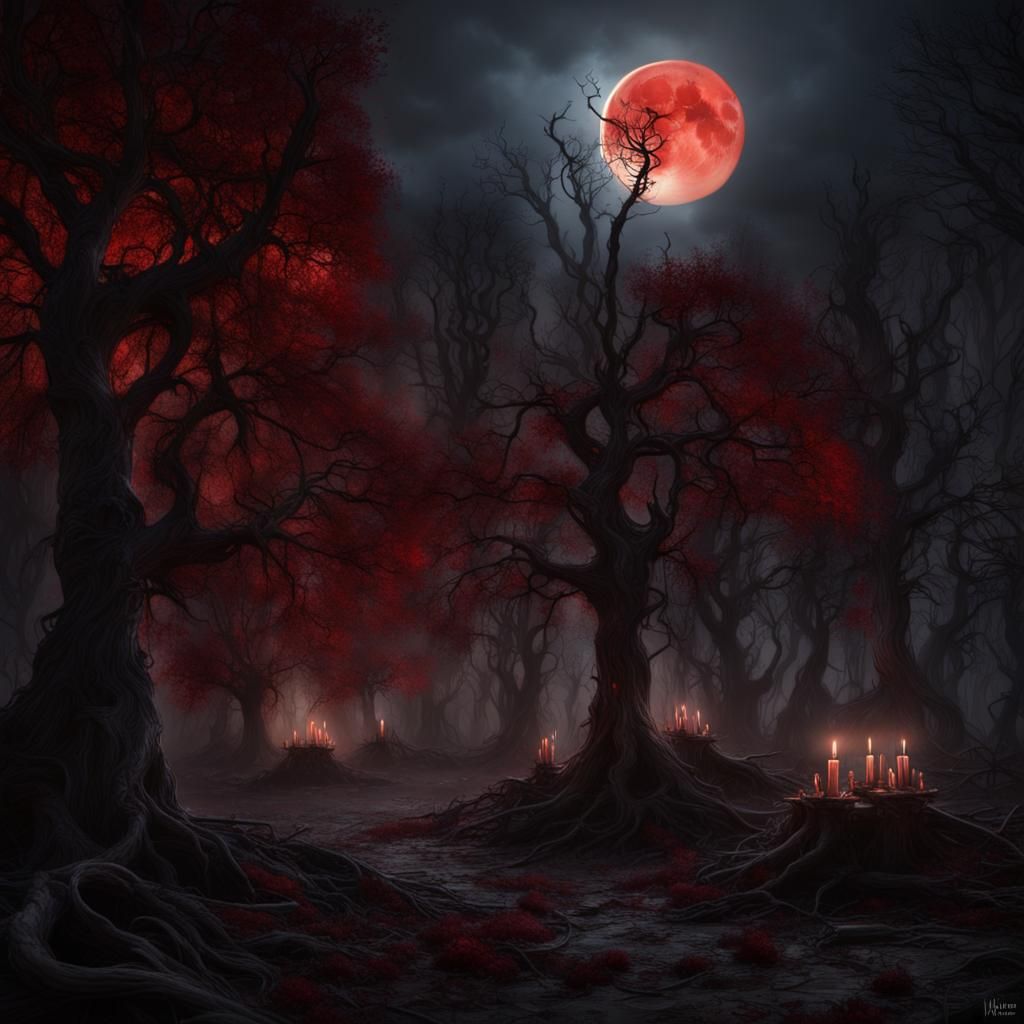 Gothic Witching Hour with Blood Red Moon
